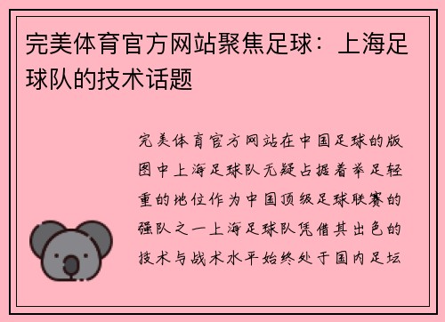 完美体育官方网站聚焦足球：上海足球队的技术话题