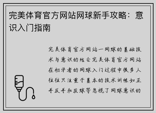 完美体育官方网站网球新手攻略：意识入门指南
